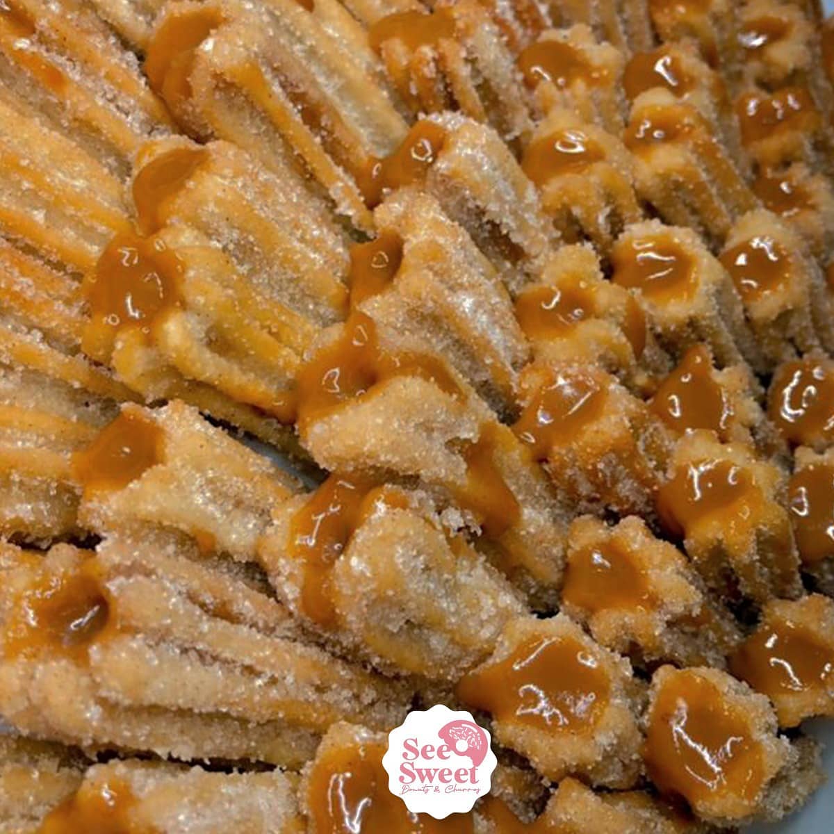 See Sweet caramel dessert close up